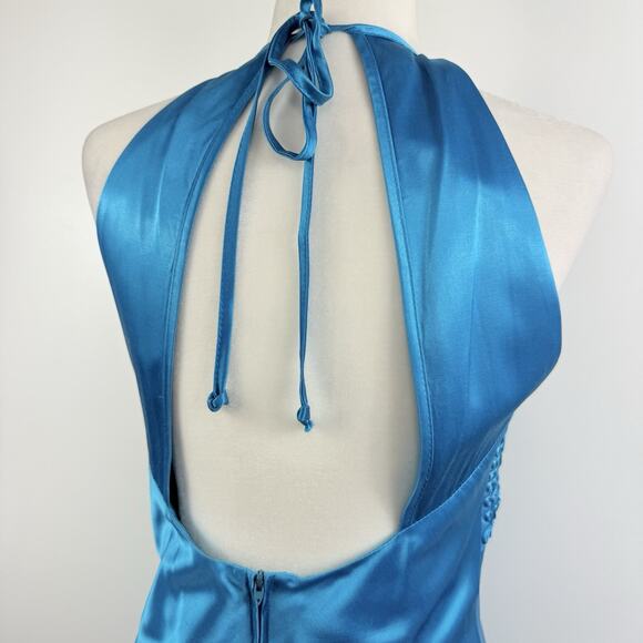 Vintage Morgan And Co Blue Satin Maxi Formal Dress 9/10 Open Back Prom Y2K 90s - Picture 12 of 16